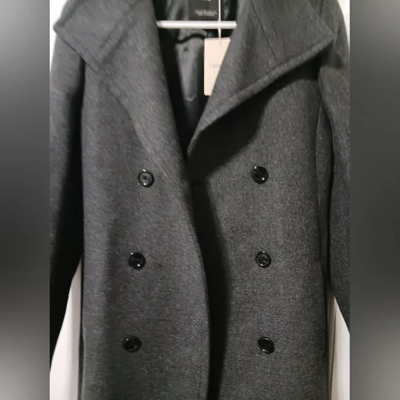 MNG Mango *Committed* Belted Double Breasted Wool Coat, Drk Gray Sz XXS NWT - Picture 6 of 15